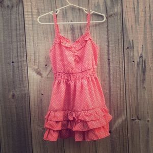 Coral polka dot ruffle dress!
